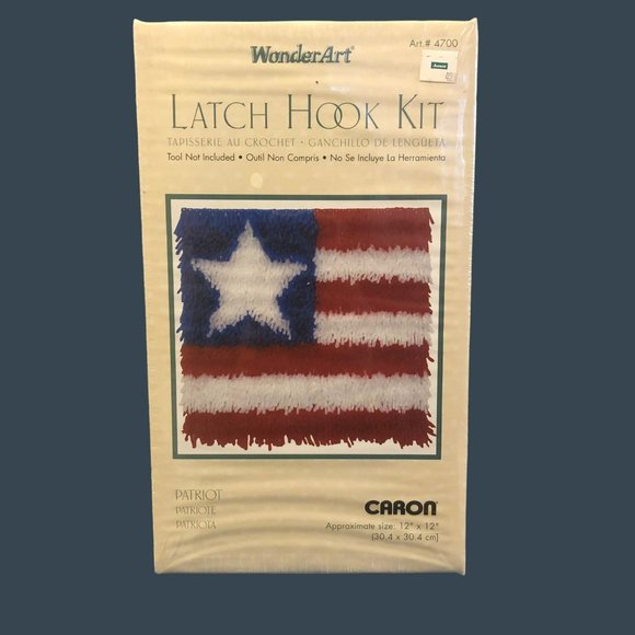 NIB Wonder Art Latch Hook Kit Patriot Flag 12x12 Caron - Picture 1 of 5